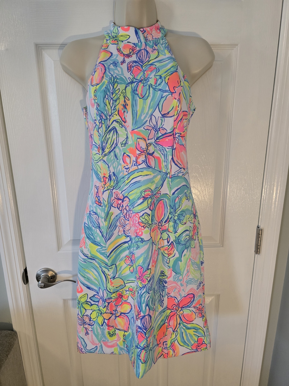 Lilly Pulitzer Neon Floral Halter Dress - Blue, Pink, Green
